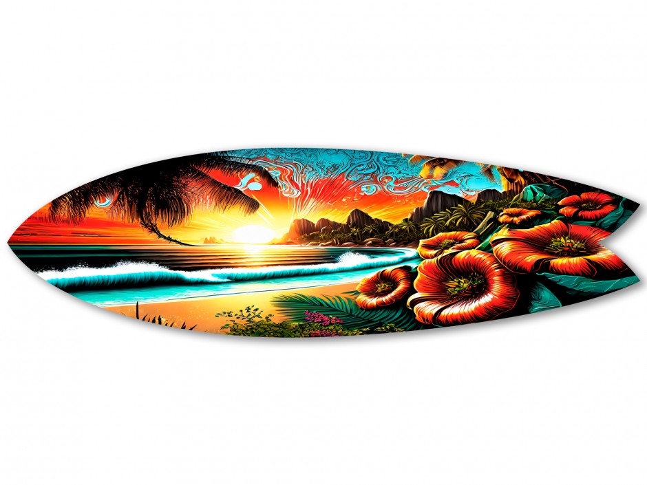 Planche surf décorative illustration paysage Hawaien 6