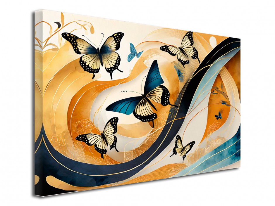Tableau toile Papillons et fond Abstrait