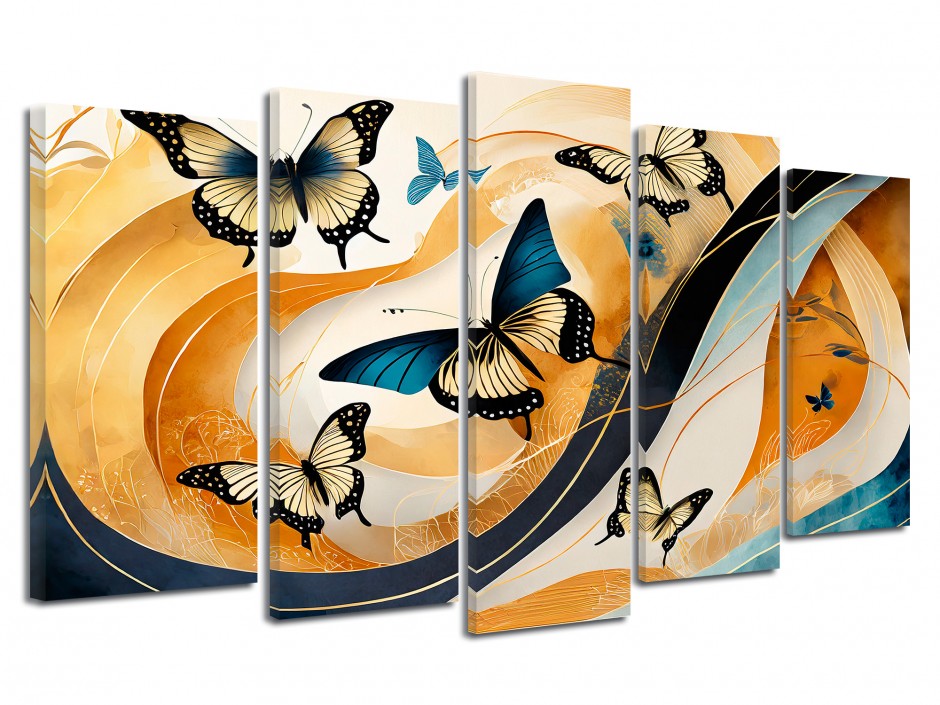 Tableau toile quintyque Papillons et fond Abstrait