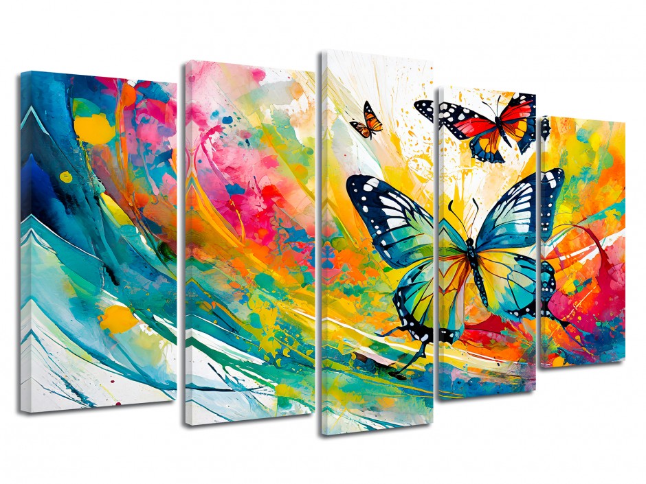 Tableau toile déco quintyque Papillons colorés