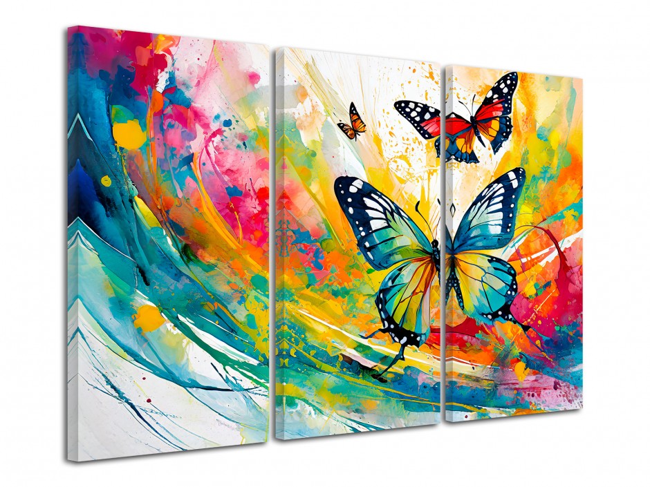Tableau toile triptyque Papillons colorés