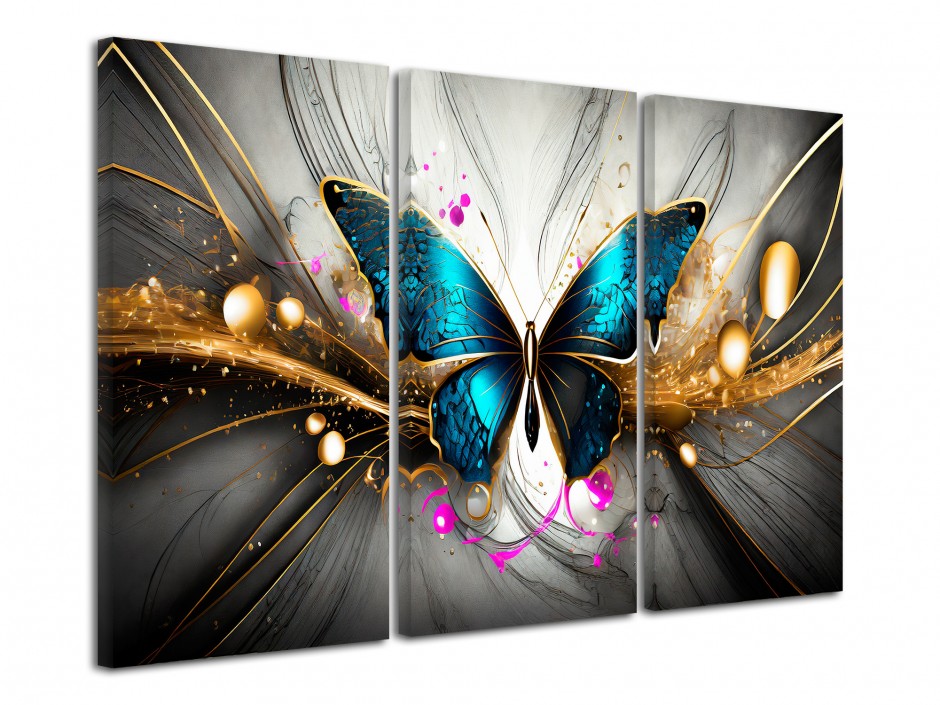 Tableau toile triptyque Papillons Abstraits