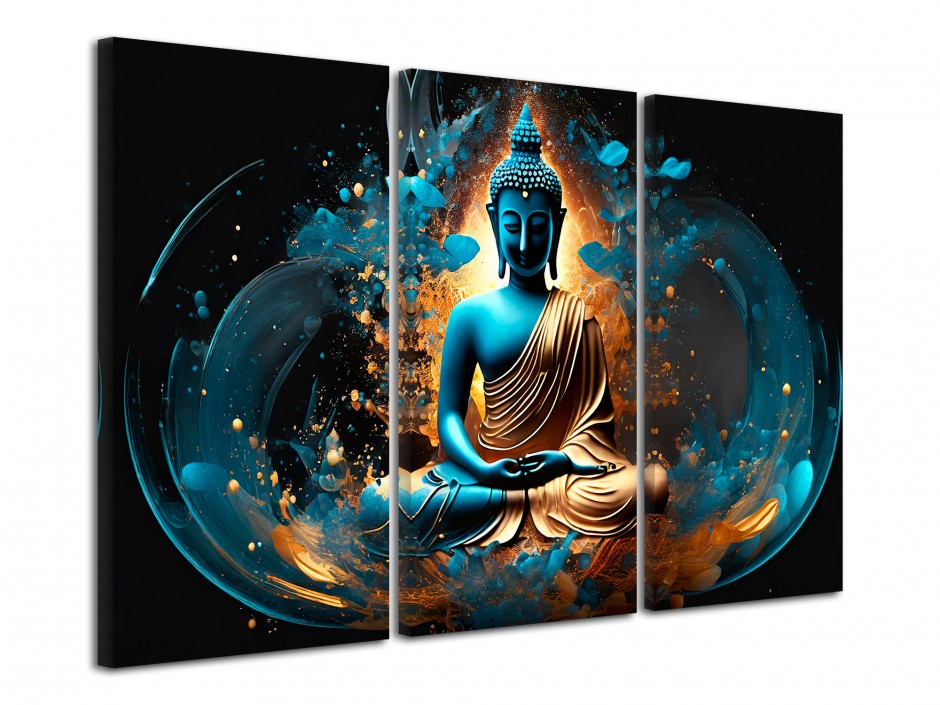 Tableau toile triptyque Illumination Bouddha