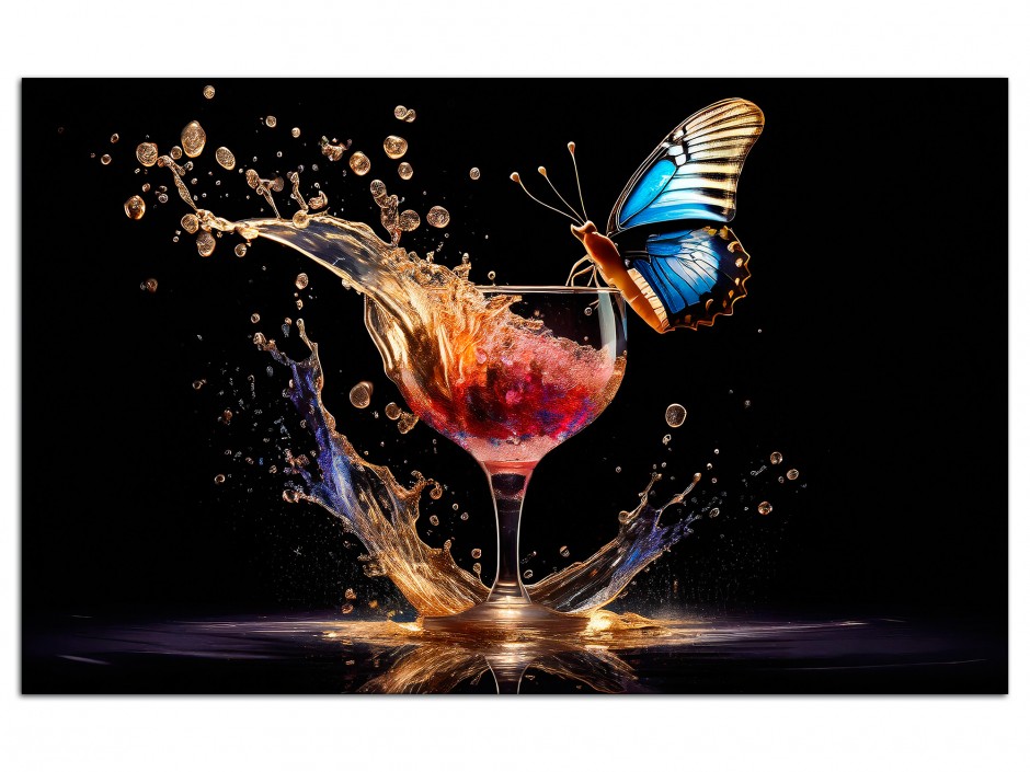 Tableau Aluminium déco Verre cocktail et papillon