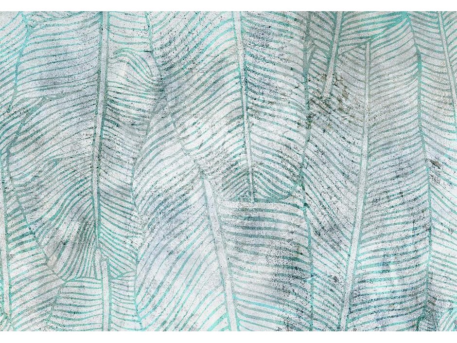 Papier peint - Banana leaves - plant motif blue lineart nature with pattern