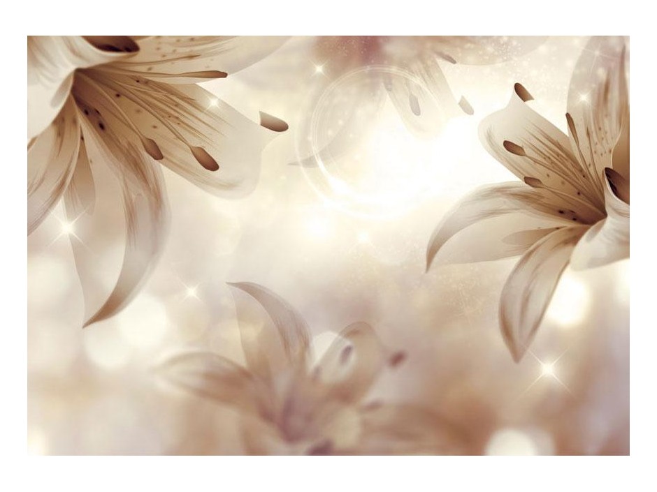 Papier peint - Floral motif - a composition of lilies on a background with a light glow effect