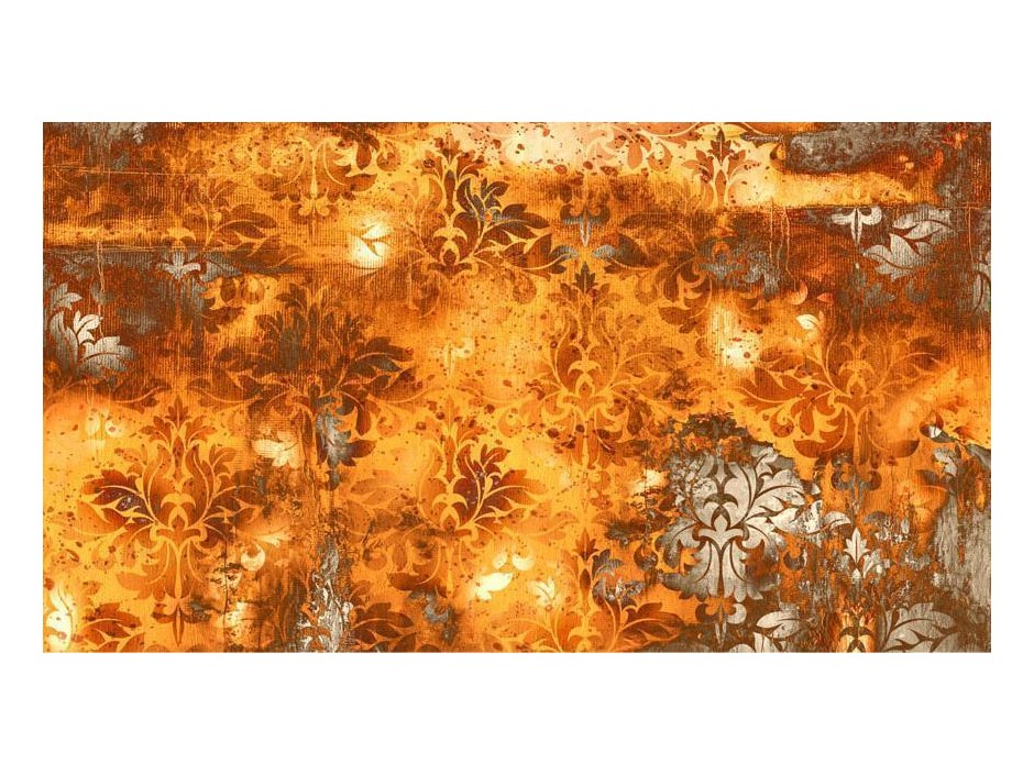 Papier peint - Orange motif - background with numerous ornaments and scratch effect