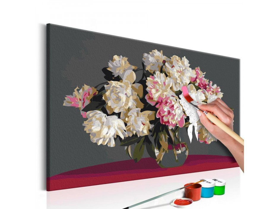Tableau à peindre par soi-même - Fleurs blanches dans un vase
