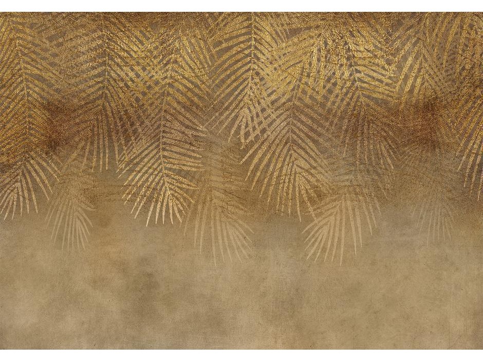Papier peint - Abstract nature in beige - composition with golden exotic leaves
