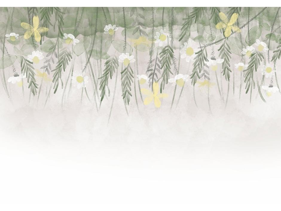Papier peint - Home herbarium - subtle floral motif with flowers in watercolour style