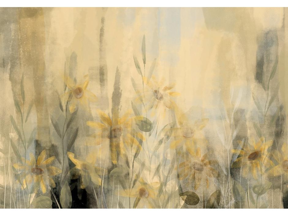 Papier peint - A touch of summer - floral motif with a meadow full of yellow flowers and grasses