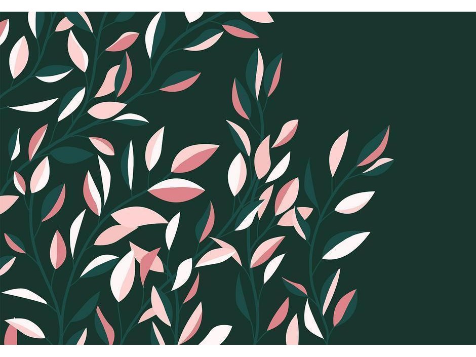 Papier peint - Flowering vine - minimalist climbing leaves on a green background