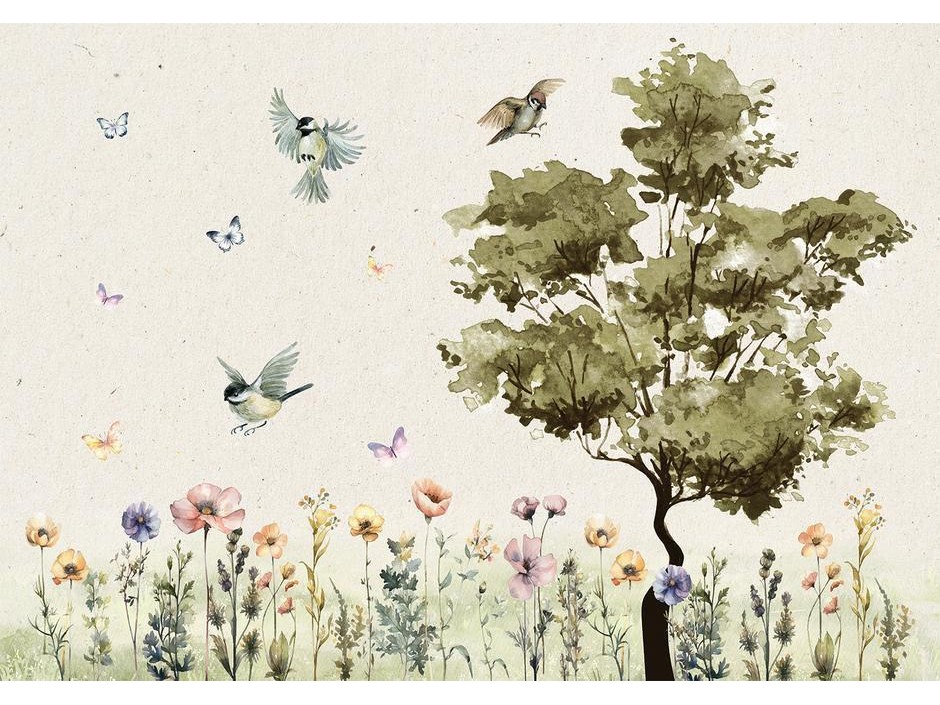 Papier peint - Spring Meadow - a Clearing With Flowers Painted in Watercolours