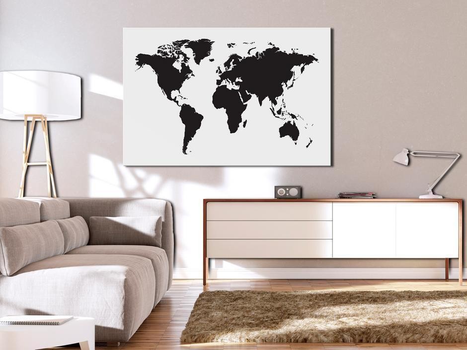Tableau en liège - World Map: Black & White Elegance