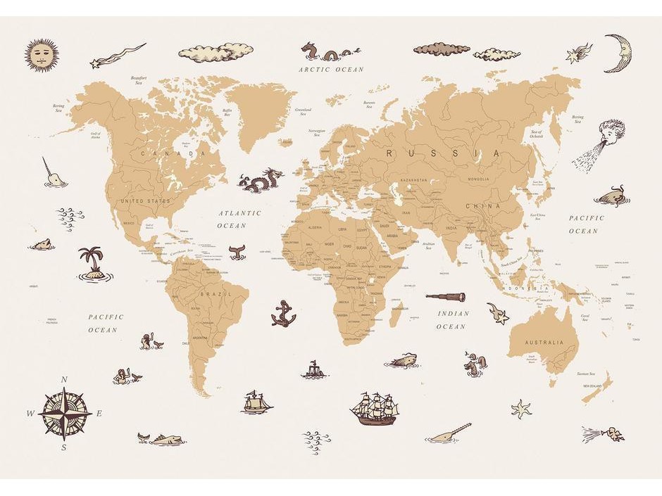 Papier peint - Sea Wolf Map - Countries With Pirate Illustrations