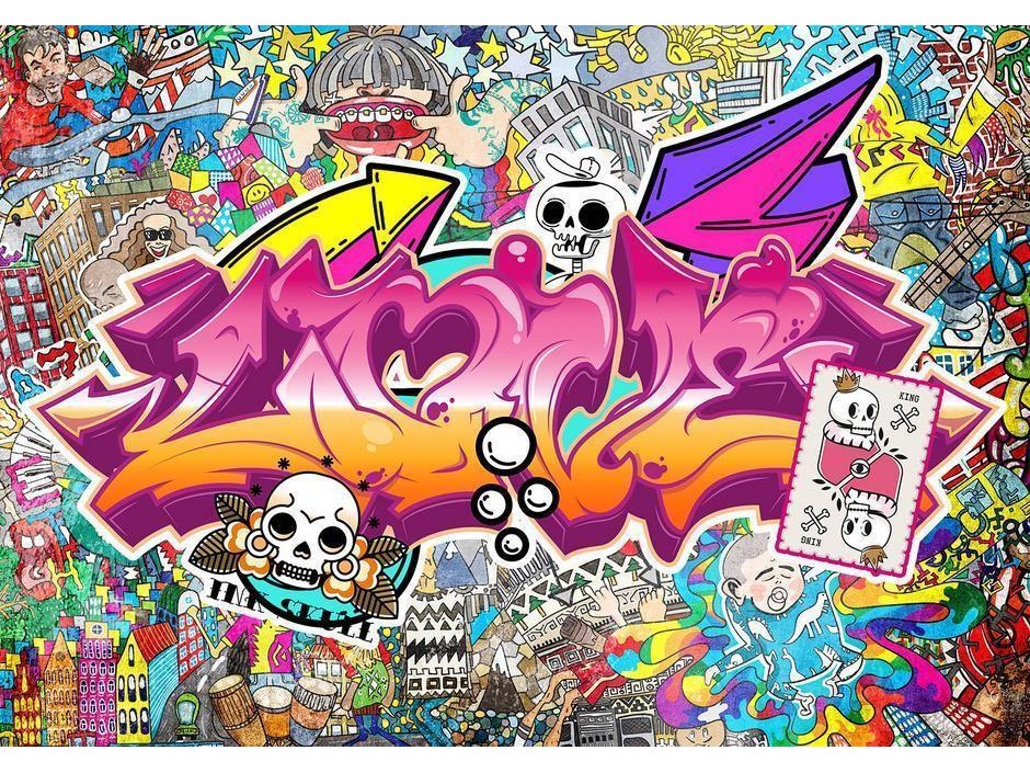 Papier peint - Street art - abstract urban colour graffiti mural with lettering