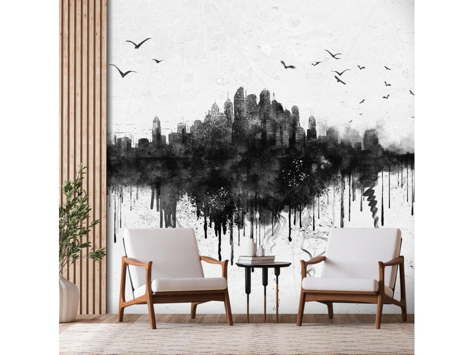 Papier peint - Big city - abstract city skyline in black watercolour style