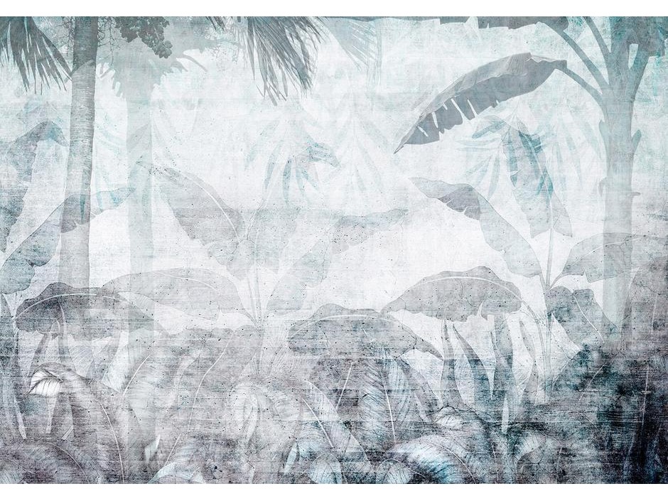 Papier peint - Vanishing jungle - landscape of exotic nature in blue tones