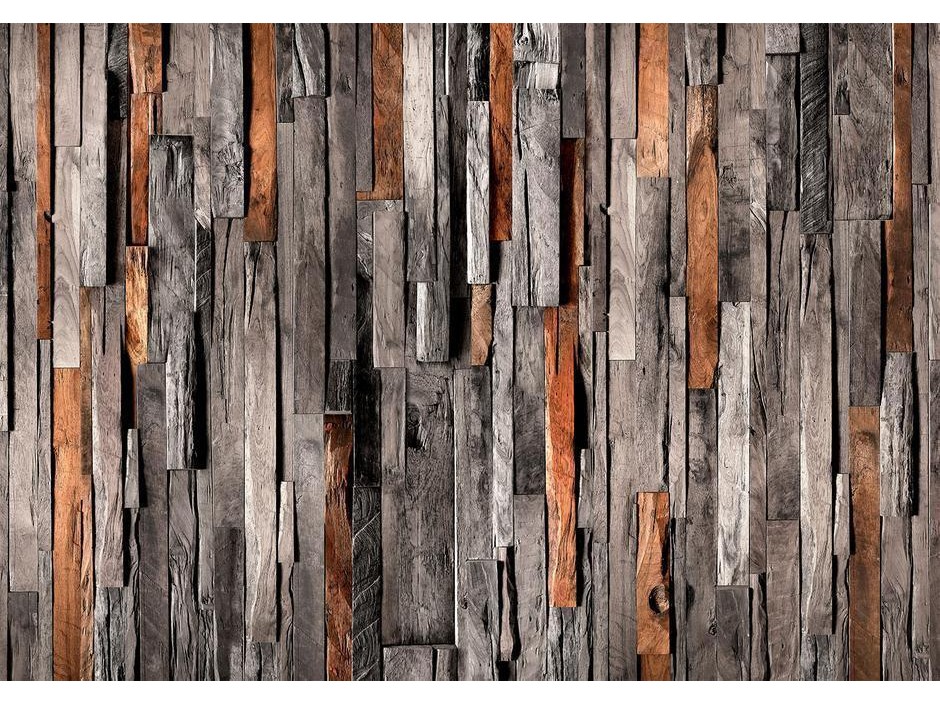 Papier peint - Wooden Curtain (Grey and Brown)