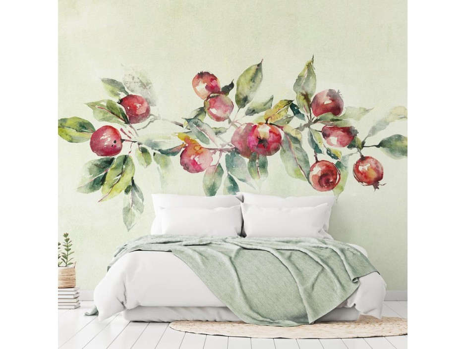 Papier peint - Apple branch - delicate landscape with a plant and apples on a white background