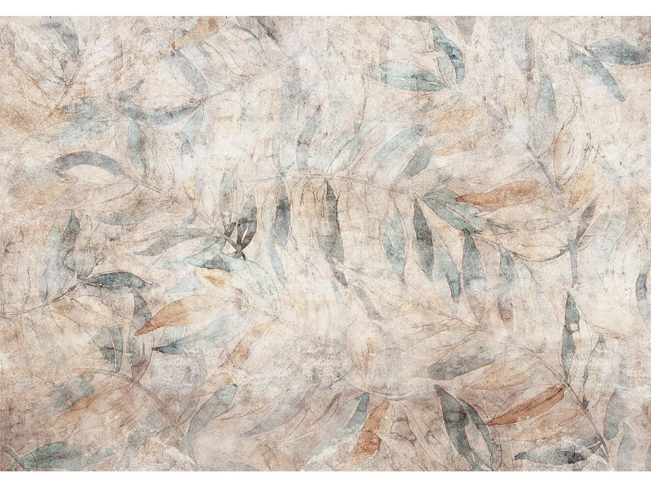 Papier peint - Greek laurels - faded composition with leaves on a beige patterned background