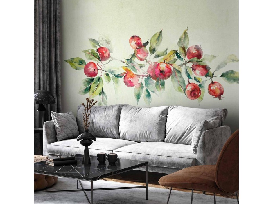 Papier peint - Apple branch - delicate landscape with a plant and apples on a white background