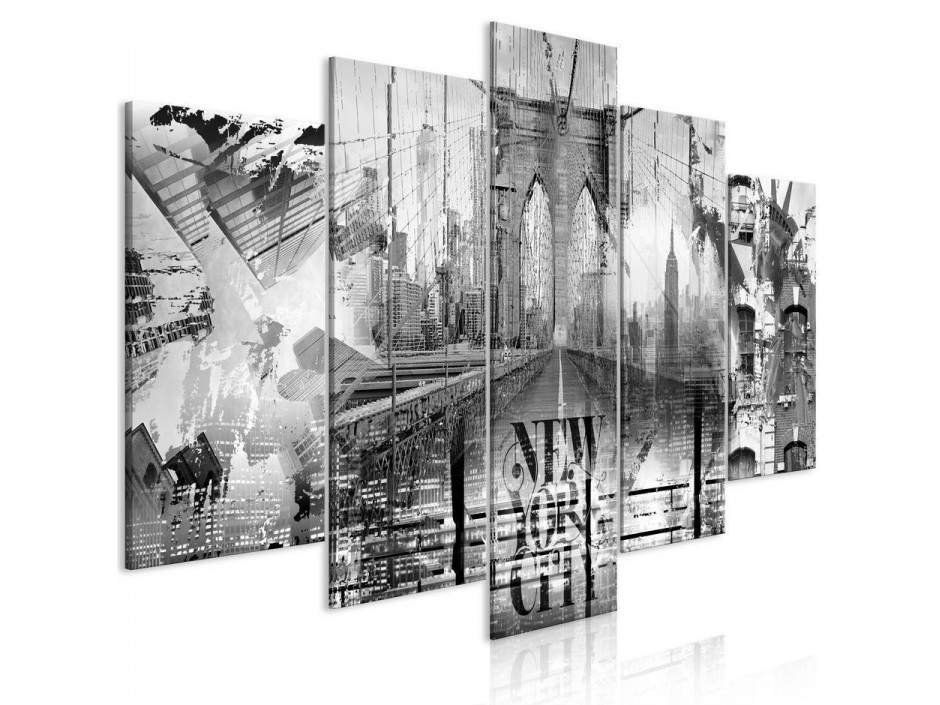 Tableau - New York City Collage (5 Parts) Wide Black and White