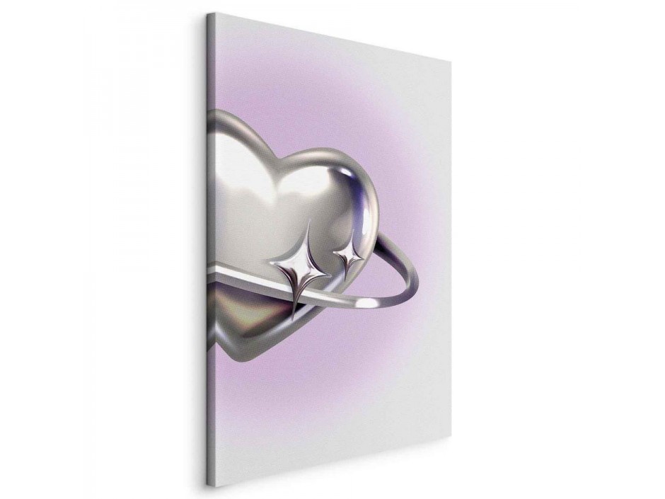Tableau - Cosmic Heart - Silver Heart with a Ring on a Purple Background