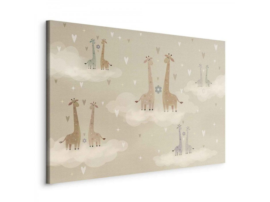 Tableau - Love - Colorful Giraffes Floating on Clouds Among Hearts and Stars