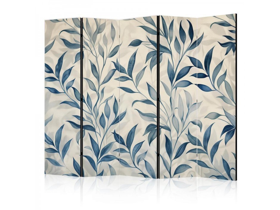 Paravent - Leaves in Blue Colors - Delicate Botanical Motif