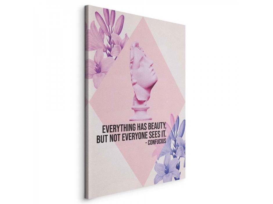 Tableau - Beauty in the Eyes - Inspirational Quote with Pink Bust and Flowers