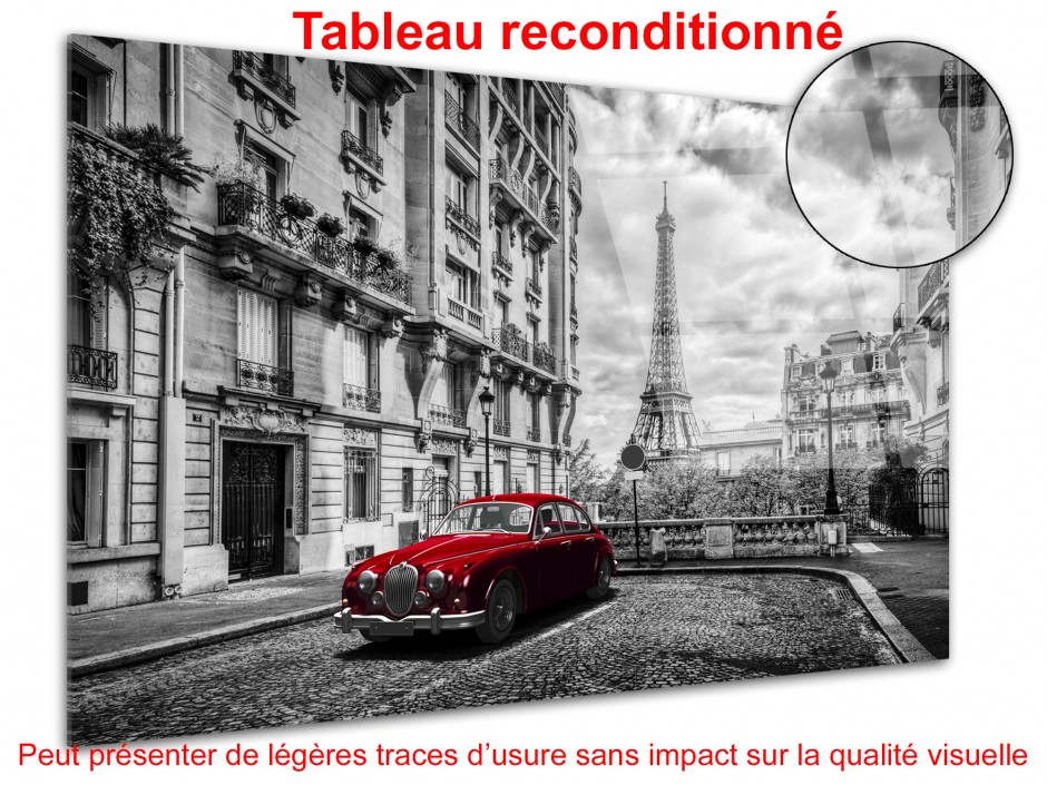 Tableau déco plexiglas déco Paris noir et blanc et vieille voiture