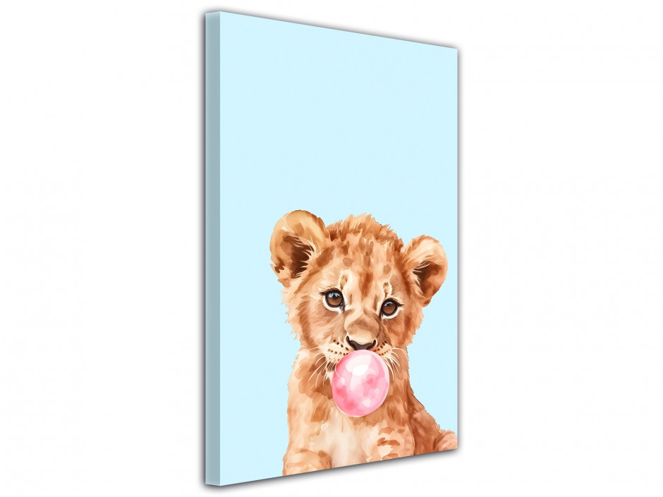 Tableau toile imprimée Lionceau bubble gum