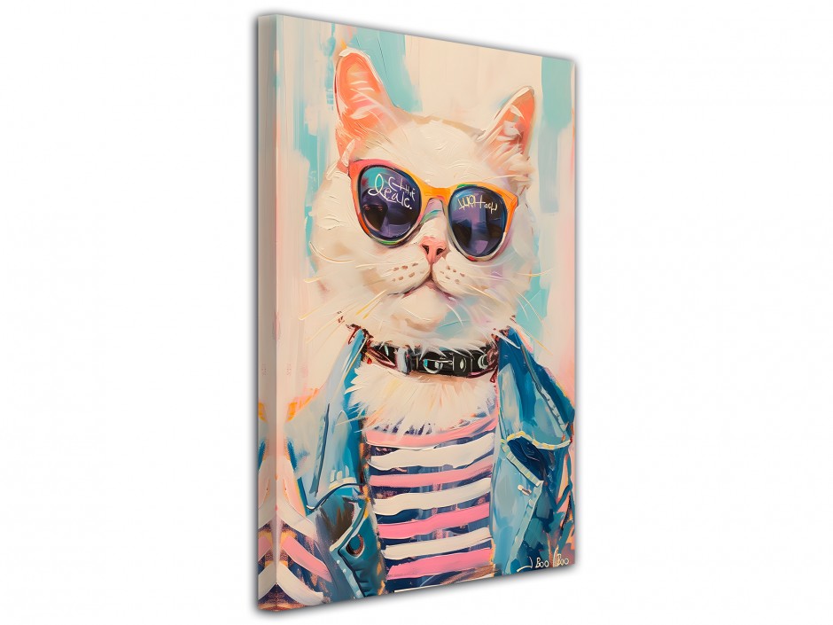 Tableau toile imprimée Chat pop art à lunettes