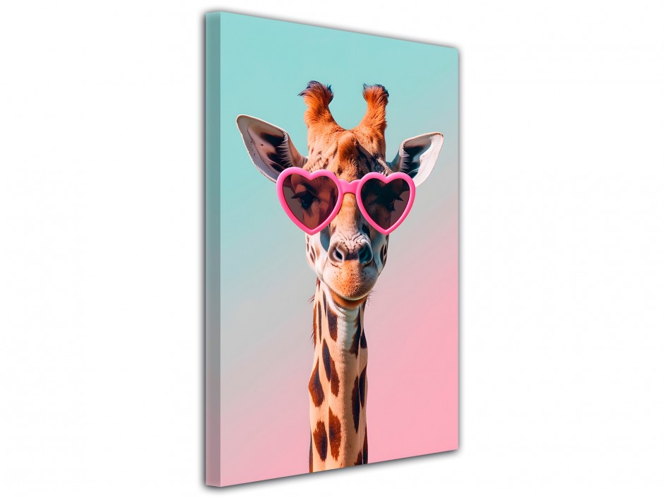 Tableau toile imprimée Girafe à lunettes cœur