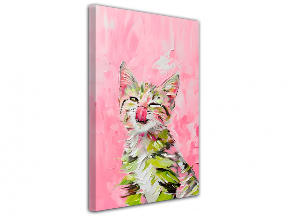 Tableau toile imprimée Chat clin d’œil abstrait rose