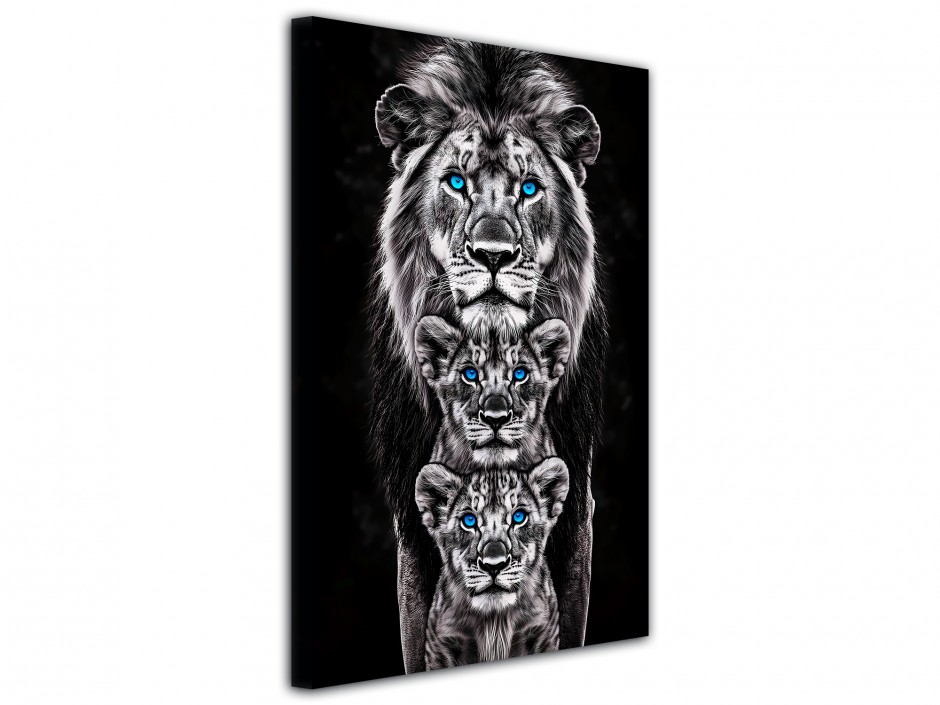 Tableau toile imprimée Famille de lions argentés