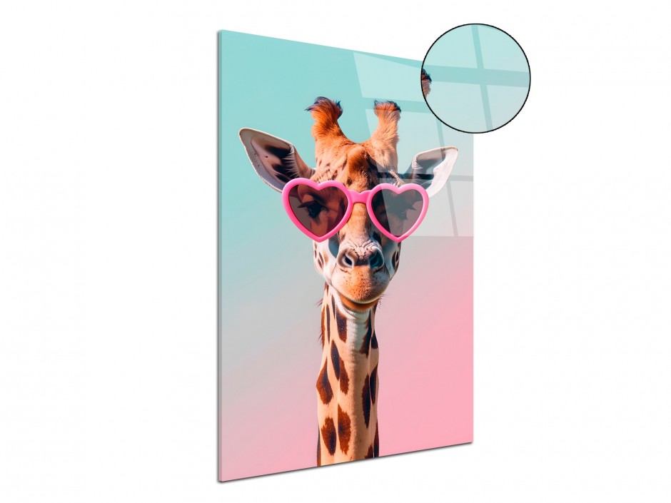 Tableau Plexiglas Girafe à lunettes cœur