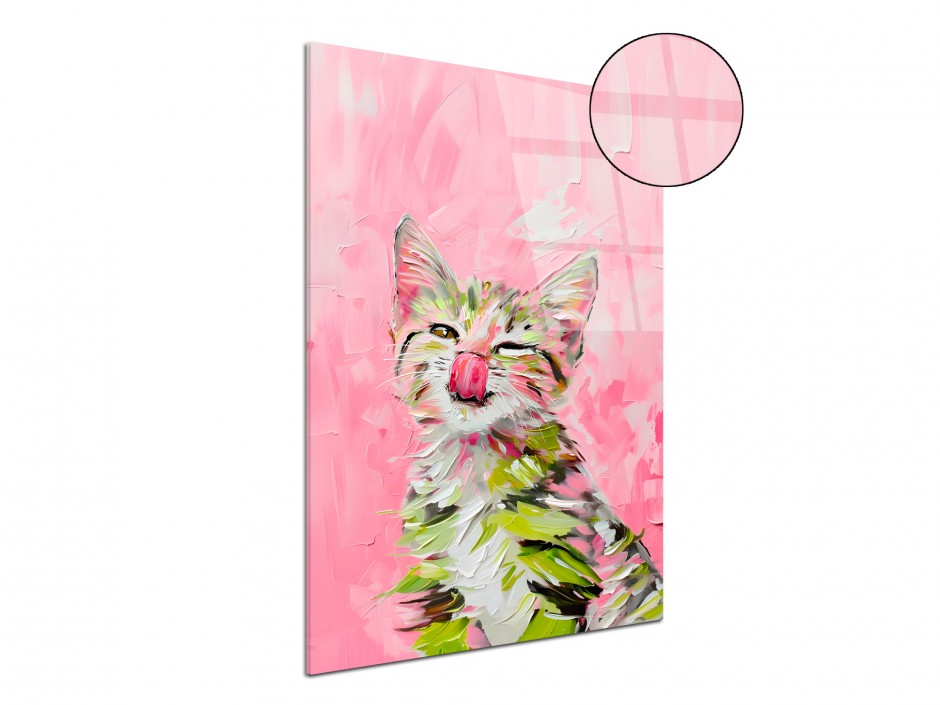 Tableau Plexiglas Chat clin d’œil abstrait rose