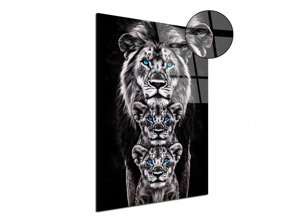 Tableau Plexiglas Famille de lions argentés