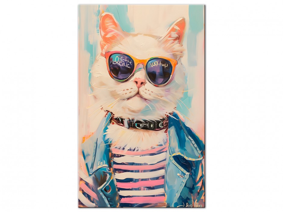 Tableau Aluminium Chat pop art à lunettes