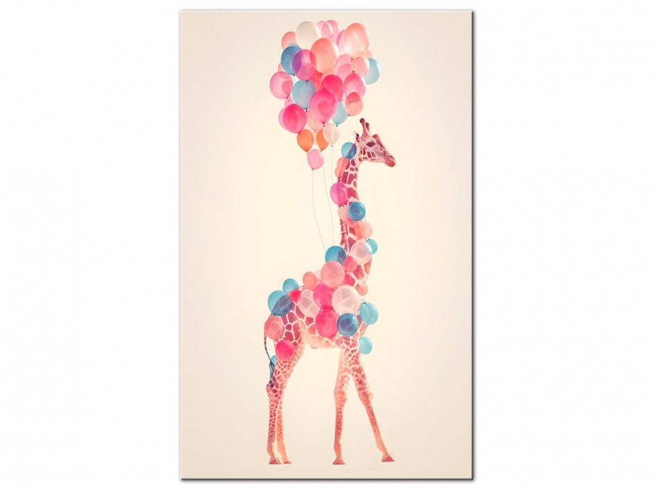 Tableau Aluminium Girafe aux ballons