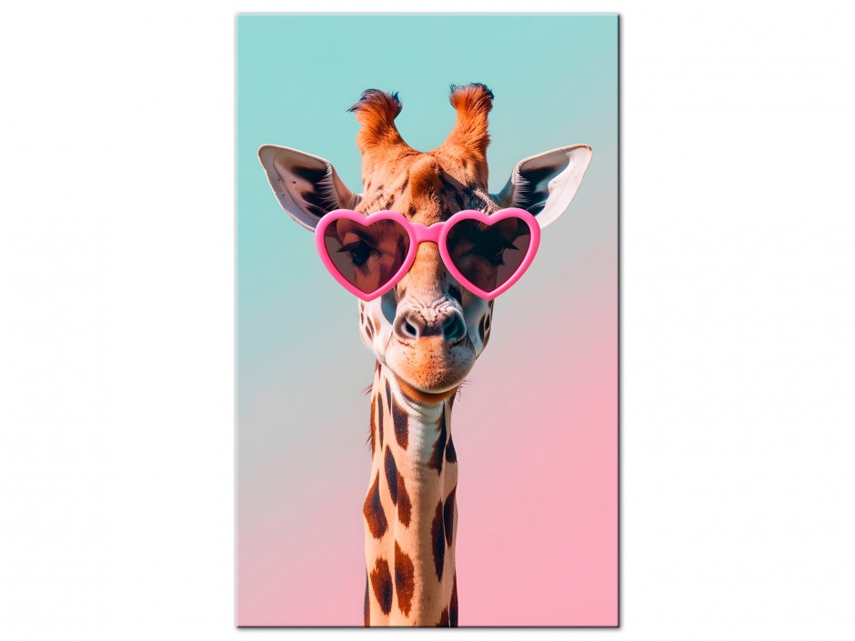 Tableau Aluminium Girafe à lunettes cœur