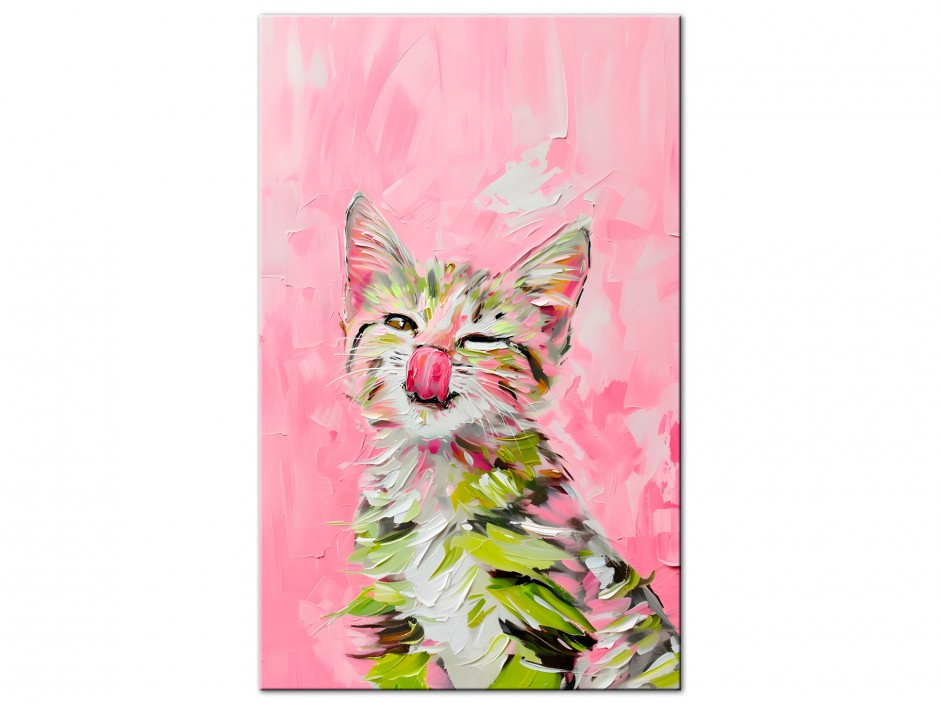 Tableau Aluminium Chat clin d’œil abstrait rose