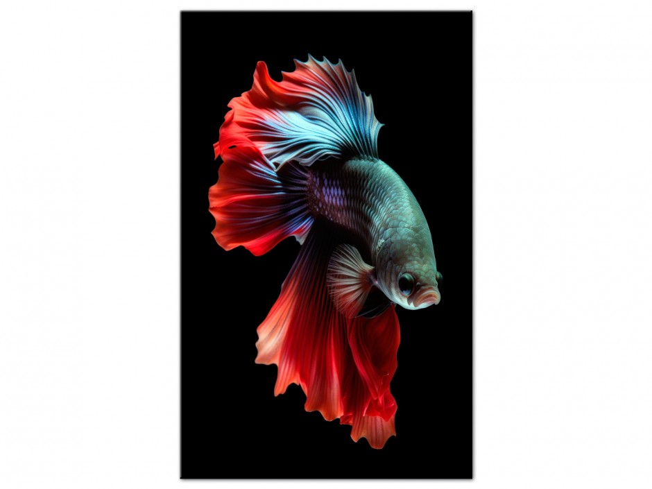 Tableau Aluminium Poisson combattant rouge et bleu