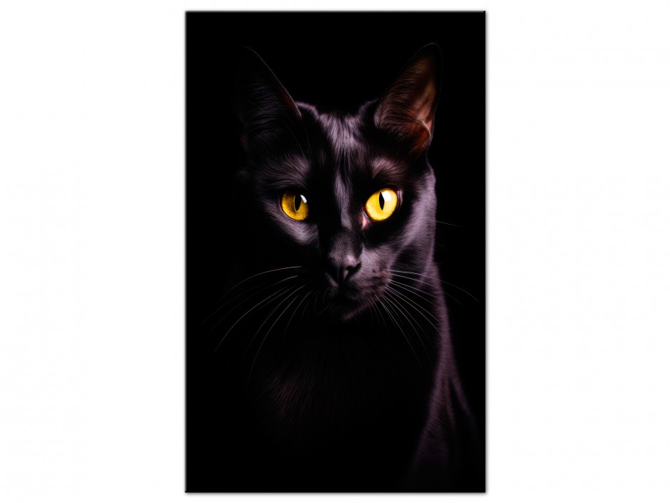 Tableau Aluminium Chat noir aux yeux or