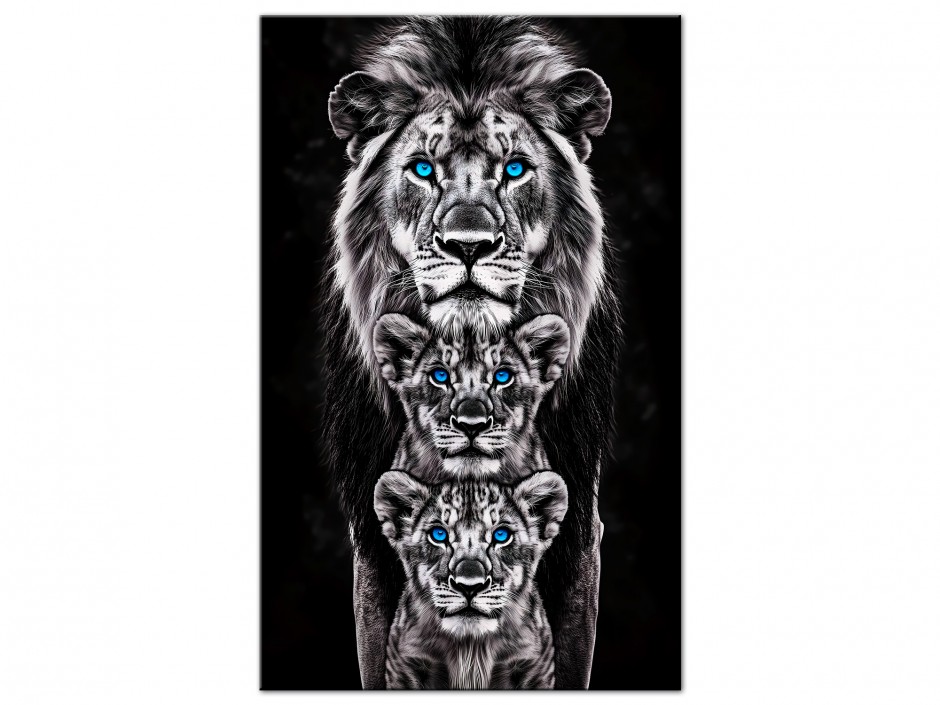 Tableau Aluminium Famille de lions argentés
