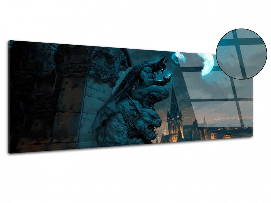 Tableau Plexiglas Chevalier nocturne sur gargouille