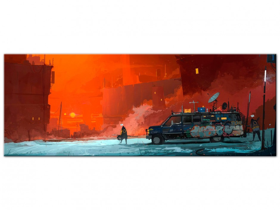 Tableau Aluminium Aurore urbaine rouge