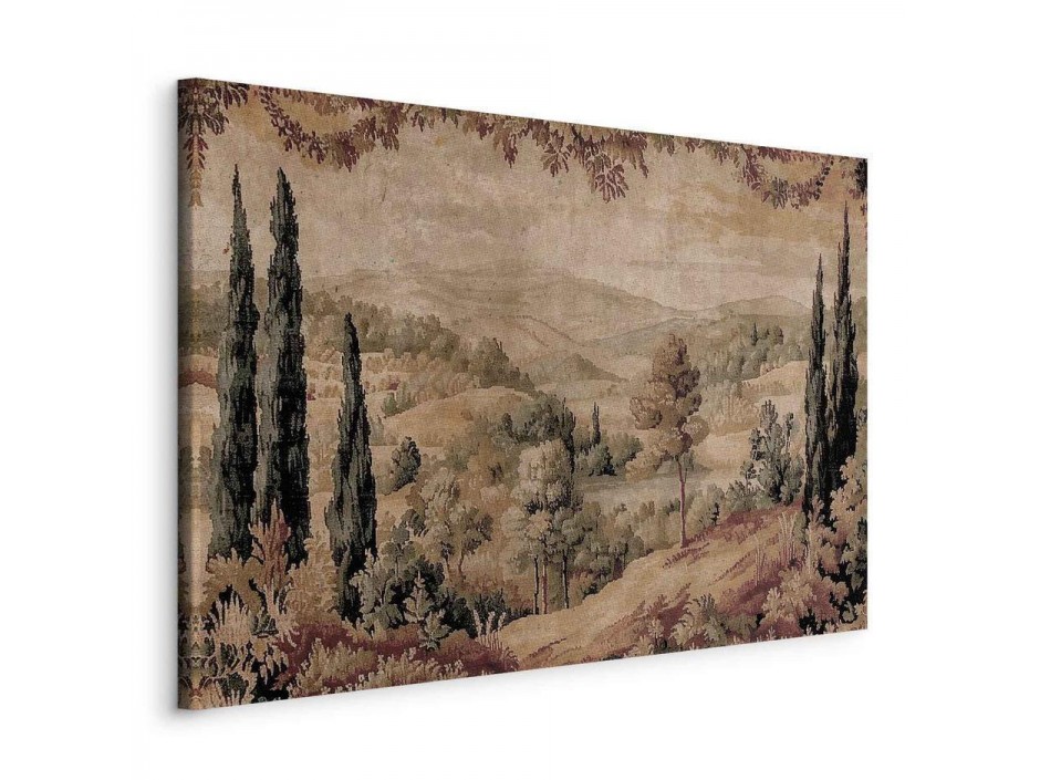 Tableau - Mediterranean landscape - old tapestry with a hill and a lake